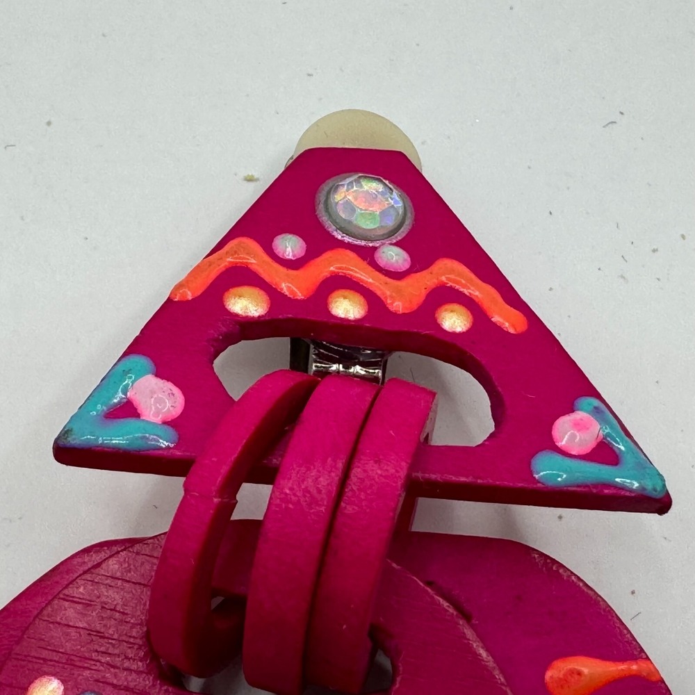 Vintage Carol For Eva Graham Clip On Earrings Large Dangle Bright Pink Geometric - Picture 6 of 10
